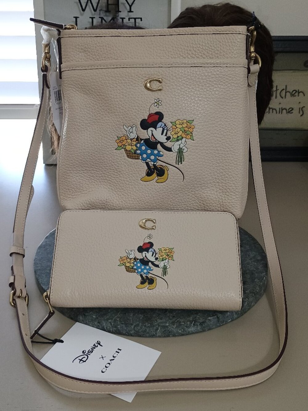 Disney X COACH Messenger Crossbody & Accordion Zip Wallet Minnie Mouse Ivory